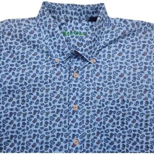 Alan Flusser Short Sleeve Button Up Shirt 2XL‎ Blue Micro Paisley 100% Cotton